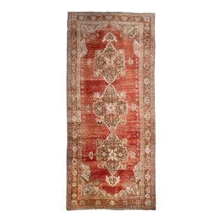 Vintage Circa 1940 Light Brick Turkish Oushak Hand Knotted Wool Runner, 4ft 11in X 12ft 7in For Sale