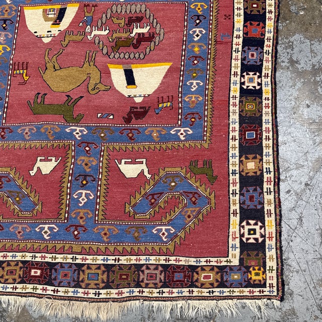 Late 20th Century 3ft 11in × 5ft 3in Azerbaijani Kilim Area Rug For Sale - Image 5 of 12