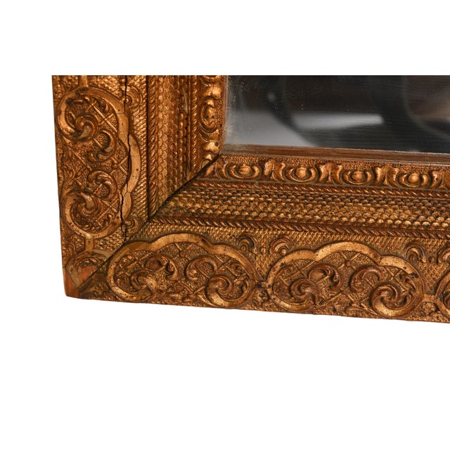 French Antique Louis XVI Gilt Wooden Ornate Gesso Wall Mirror For Sale - Image 3 of 6