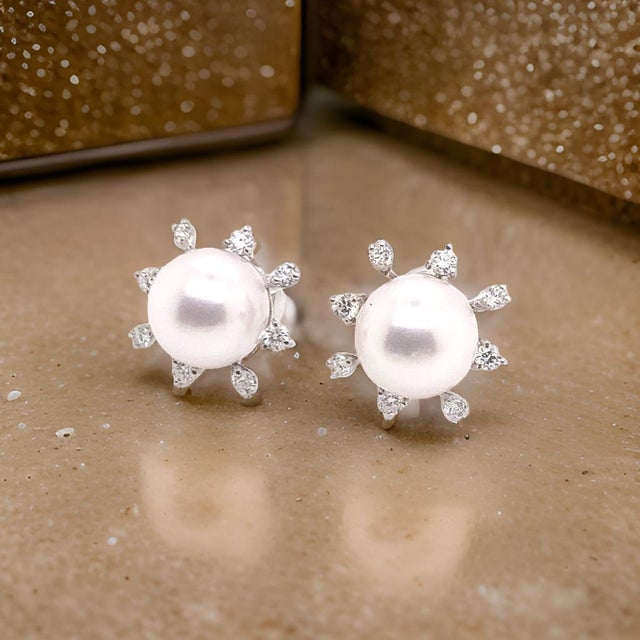 Diamond Akoya Pearl Earrings 14 Karat White Gold Certified For Sale - Image 4 of 15