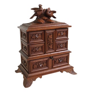 Antique Swiss Black Forest Jewelry Box in Fruitwood, 1880 For Sale