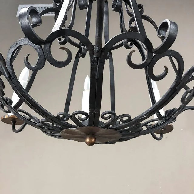 Metal Antique Country French Wrought Iron Chandelier For Sale - Image 7 of 12