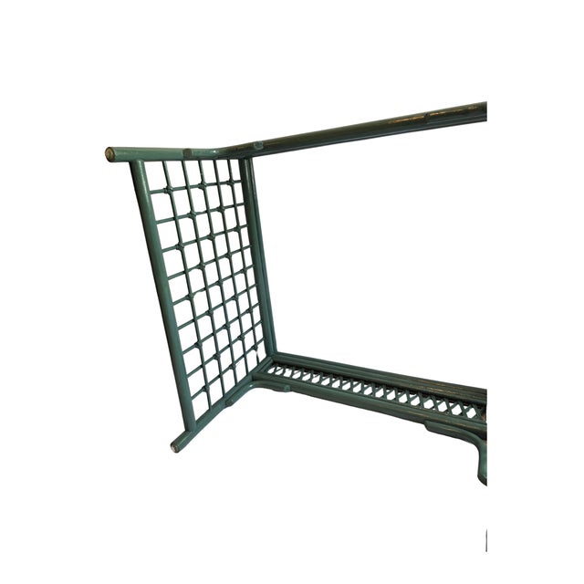 1970s Palm Beach Style Custom Emerald Lacquered Bamboo & Double Lattice Coffee Table For Sale - Image 9 of 10