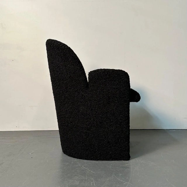 Single Mid-Century Modern Style Arm / Lounge Chair, Black Boucle, Organic Form For Sale In New York - Image 6 of 13