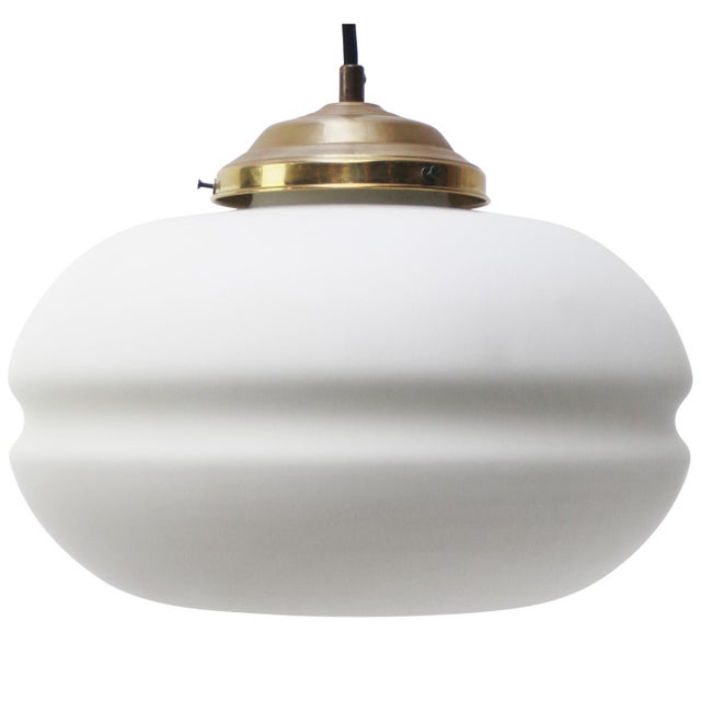 Mid-Century White Matte Opaline Glass and Brass Pendant Lights For Sale - Image 9 of 9