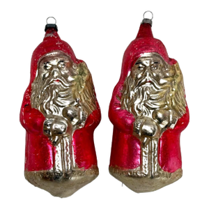 Christmas Pair of Antique German Mercury Glass Santa Claus Ornaments Holding Christmas Trees