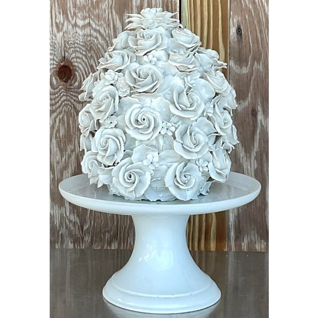Vintage Regency Glazed Porcelain Rose Cake on Pedestal For Sale - Image 9 of 12