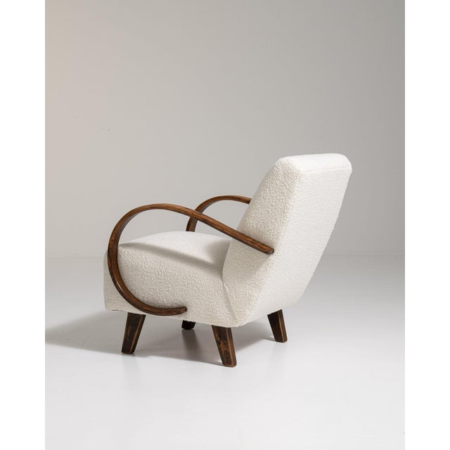 Wood 20th Century Czech Republic Warm Ivory Boucle Bentwood-Arm Lounge Chair For Sale - Image 7 of 11
