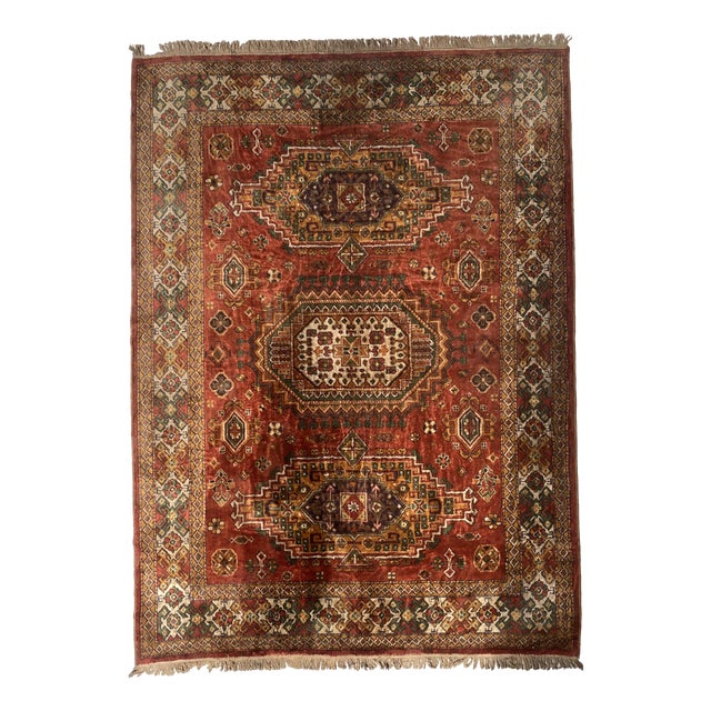 Antique Wool Rug with Designs on Red Background, 1900s For Sale