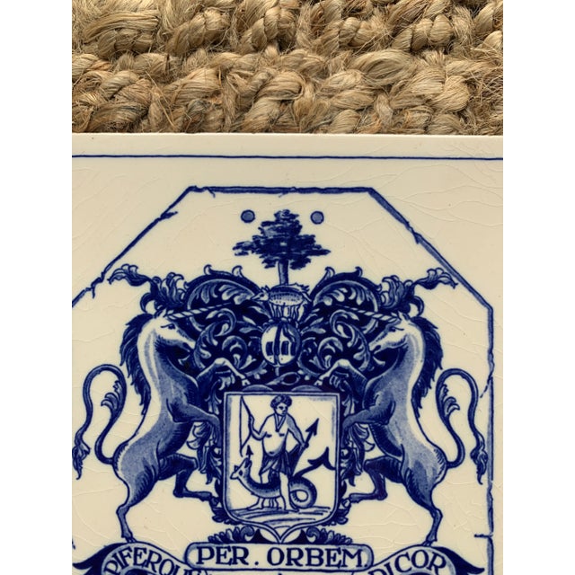French Country Dutch Delft Heraldic Tile in Blue and White For Sale - Image 3 of 6