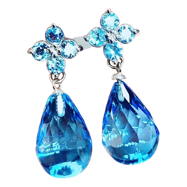 23.31 Carat Blue Topaz White Gold Drop Earrings - 2 Pieces For Sale