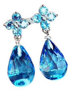 23.31 Carat Blue Topaz White Gold Drop Earrings - 2 Pieces