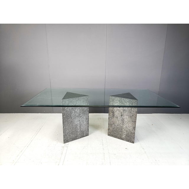 Vintage Brutalist Marble and Glass Dining Table, 1970s For Sale - Image 10 of 10
