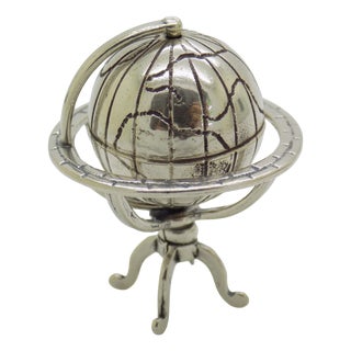Vintage Italian Handmade Silver Spinning Globe Miniature, Tuscany, Arezzo, Italy, 1980s For Sale