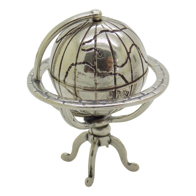 Vintage Italian Handmade Silver Spinning Globe Miniature, Tuscany, Arezzo, Italy, 1980s For Sale