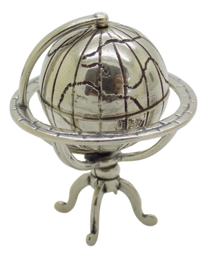 Vintage Italian Handmade Silver Spinning Globe Miniature, Tuscany, Arezzo, Italy, 1980s