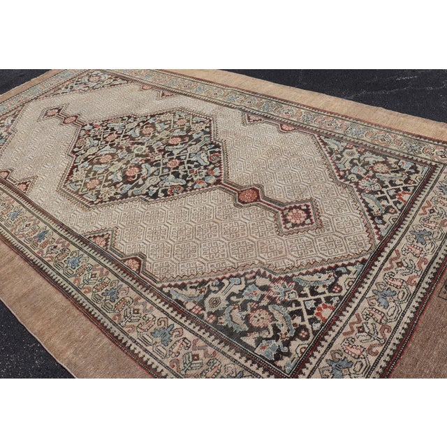Antique Persian Serab Camel Hair Rug With Medallion and Geometric Design 6'7 X 10'7 For Sale - Image 10 of 15