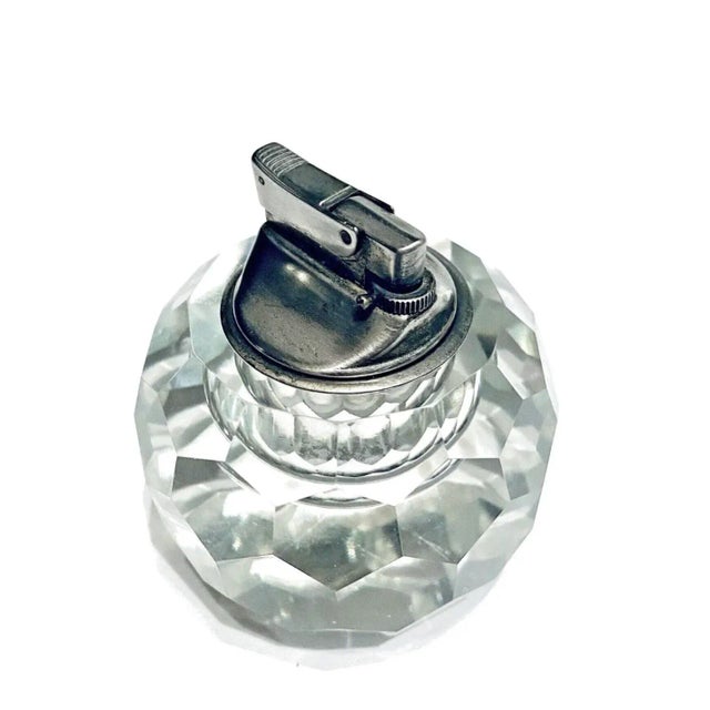 Glass Large Mid Century Modern Faceted Hexagonal Heavy Crystal Cigarette Lighter For Sale - Image 7 of 8