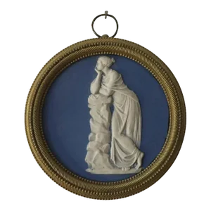 Antique 19th Century English Regency Wedgwood Jasperware Round Plaque of Melpomene, the Muse of Tragedy