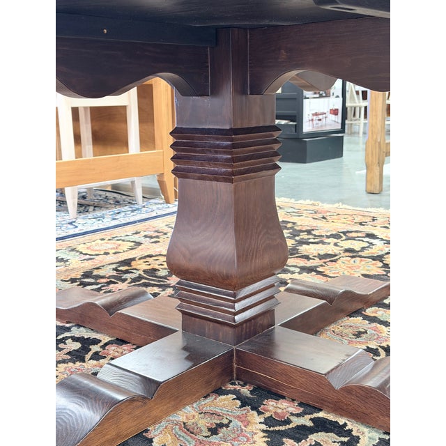 Late 20th Century Custom Chestnut Round Farmhouse Plank Top Dining Table For Sale In New York - Image 6 of 9