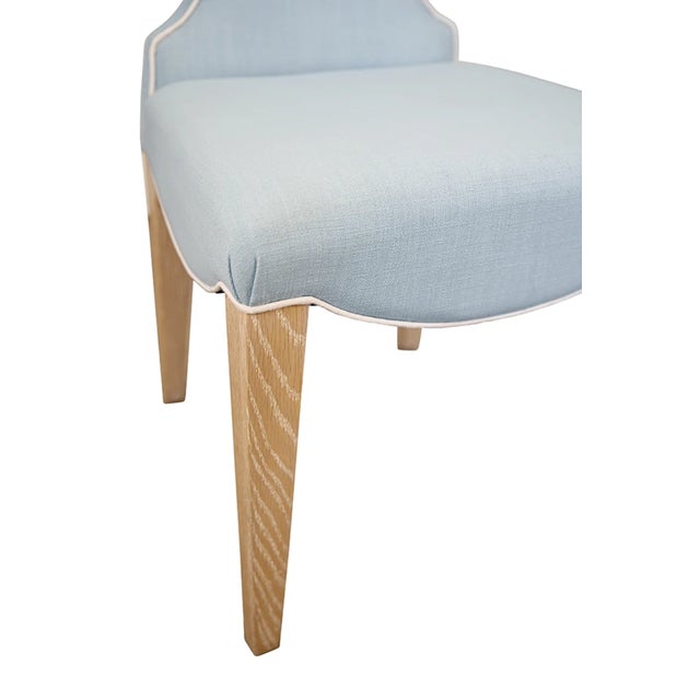 Matthew Izzo Home Light Blue Performance Linen and Cerused Oak Clover Back Dining Chair For Sale In New York - Image 6 of 10