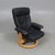 Set of Vintage Scandinavian Lounge Chair with Ottoman in Black Leather and Wood Frame, 1980s For Sale - Image 3 of 15