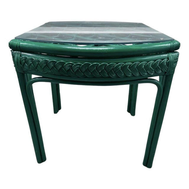 Green Rattan Side Table For Sale