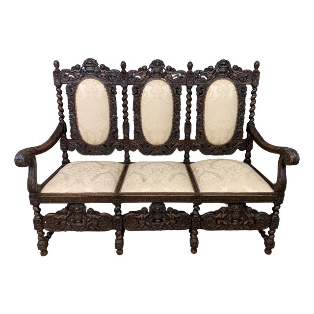 19th Century Carolean Walnut Settee, 1880 For Sale