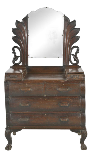Antique 20th Century Carved Wooden Dressing Table with Mirror