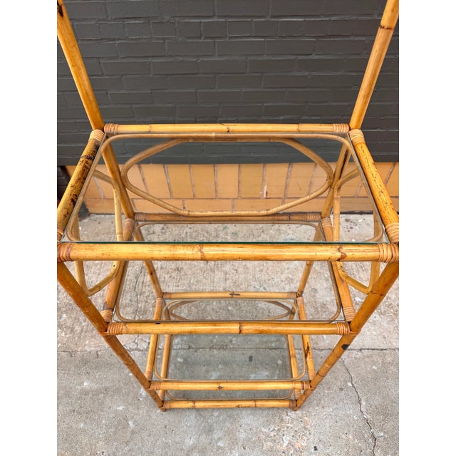 Wood 1970s Bamboo, Rattan & Glass Étagère For Sale - Image 7 of 8