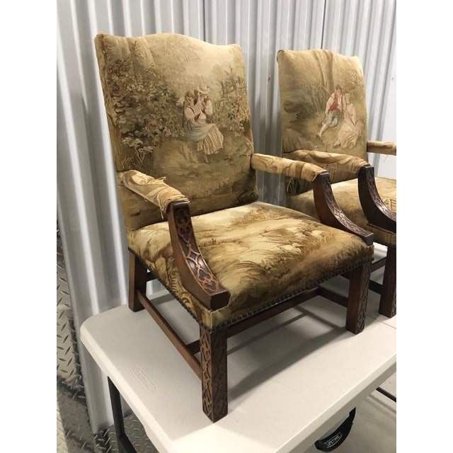 George III Gainsborough Child's Aubusson Upholstered Arm Chairs - a Pair Great fireside slipper chairs. Antique Aubusson...