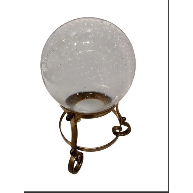Hollywood Regency Great City Traders Vintage Bubble Crystal Ball on Brass Stand For Sale - Image 3 of 5