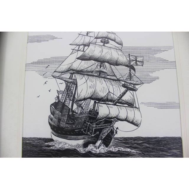 Black Vintage Pen and Ink Clipper Sailing Ship Framed Art Signed by Artist Sailboat Black and White Small For Sale - Image 8 of 11