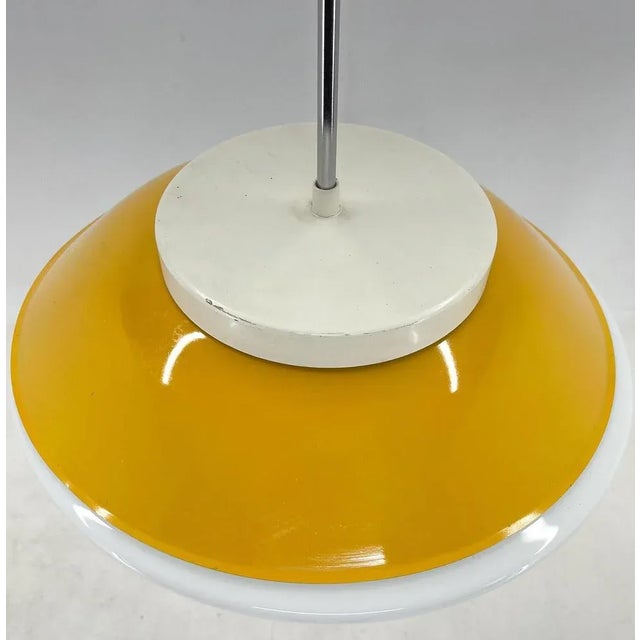 1970s Mid-Century Milk Glass & Metal Ufo Pendant, Czechoslovakia, 1970s For Sale - Image 5 of 11