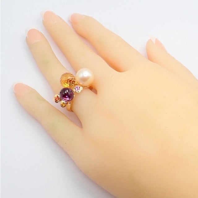 Chanel Chanel Mademoiselle Rose Gold Diamond Amethyst Citrine Ring, Size 5.75 For Sale - Image 4 of 11
