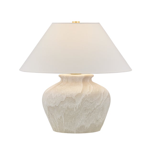 Hudson Valley Lighting Allards 24 in. 1 Light Table Lamp in Aged Brass and Ceramic Watercolor Sand Finish For Sale