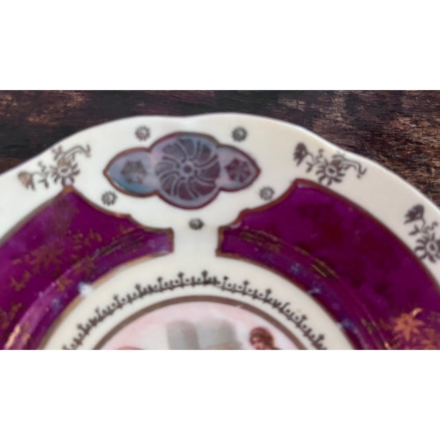 Maroon Antique Royal Vienna Style 6.5" Porcelain Cabinet Plates - Set of 3 For Sale - Image 8 of 12