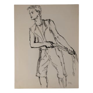 Evelyne Luez, Depicting a Mans Face, 20th Century, Drawing on Paper For Sale