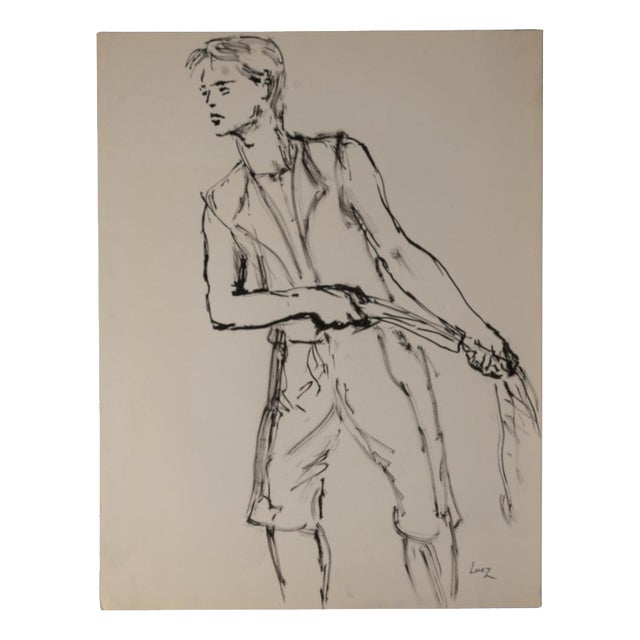 Evelyne Luez, Depicting a Mans Face, 20th Century, Drawing on Paper For Sale