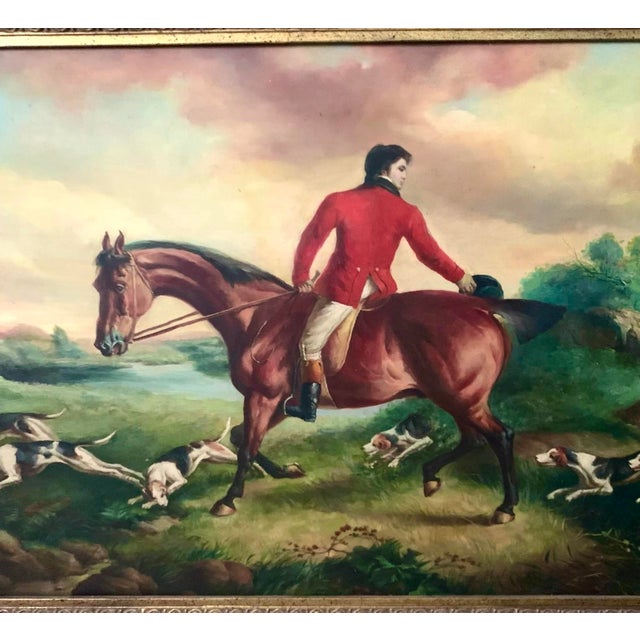 Late 20th Century Fox Hunt Oil Painting Large Original Signed Equestrian Art Vintage Decor For Sale - Image 4 of 6