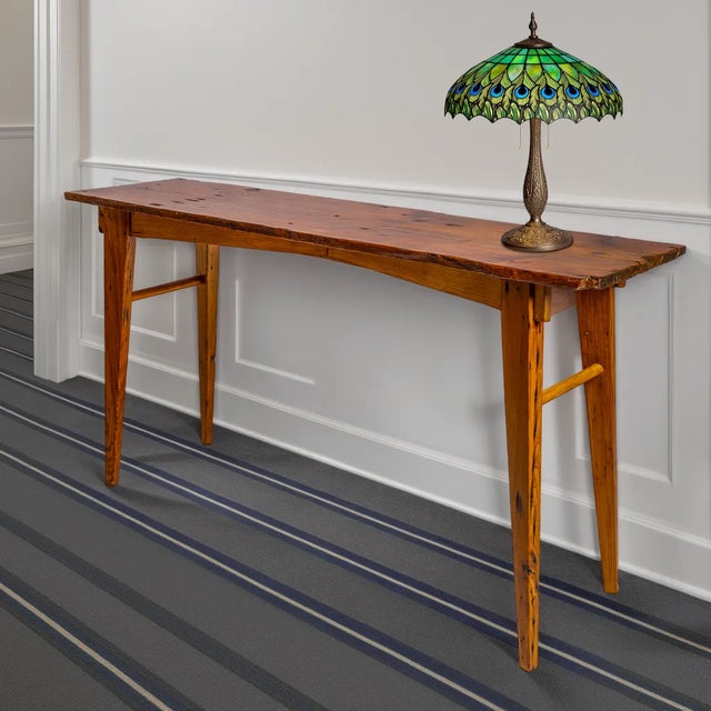 This handmade console table highlights the woodcraft and forestry heritage of Western Pennsylvania. Newly built, the top...