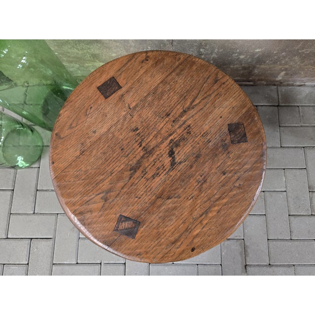 Brown Brutalist Round Oak Coffee Table, 1970s For Sale - Image 8 of 9