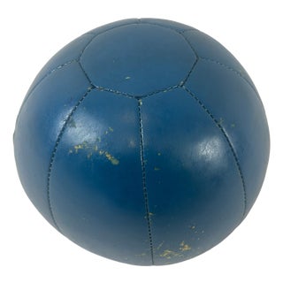 Vintage Blue Leather Medicine Ball, 1960s For Sale
