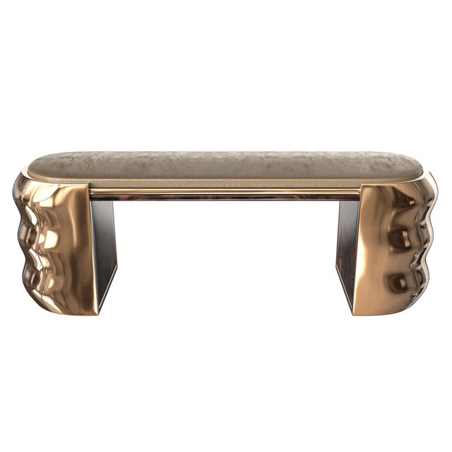 "Gradino" Bench with Bronze and Burl Walnut, Hand Made Bizimyer Furniture. Unmatched. Unrivalled. Designed by Hasan Samet...