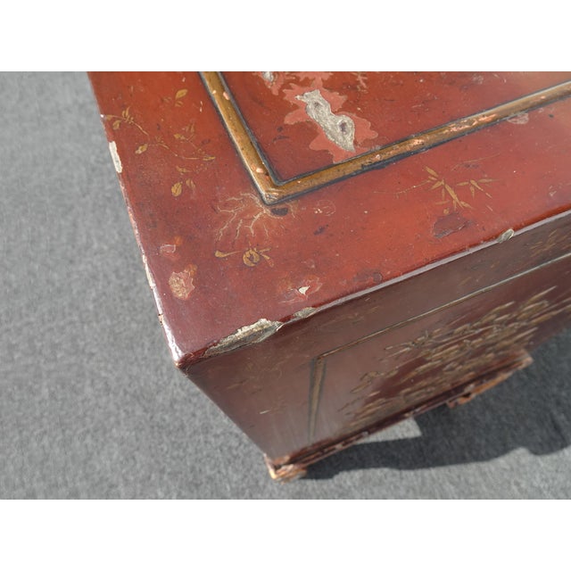 Red Antique Storage Cabinet Oriental Chinese Red Lacquer Chinoiserie W Stand & Brass For Sale - Image 8 of 18