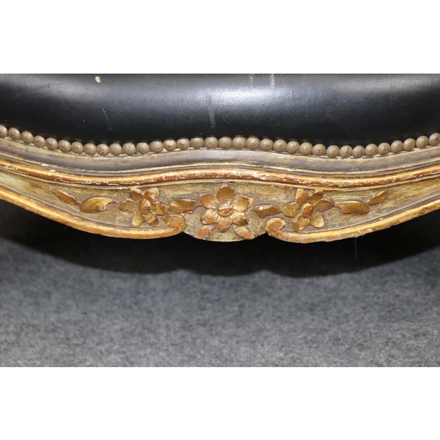 Black Maison Jansen Genuine Leather Gilt and Paint Decorated Grand Scale Bergere Chair For Sale - Image 8 of 15