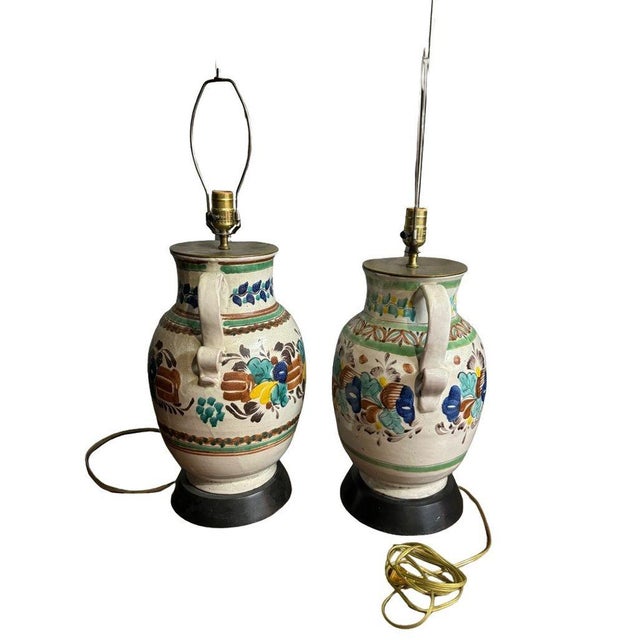Vintage 1960s Colorful Mexican Pitcher Table Lamps - Set of 2 For Sale - Image 4 of 13
