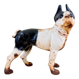 Antique 1900s Hubley Cast Iron French Bulldog Doorstop, Original Painted Finish For Sale