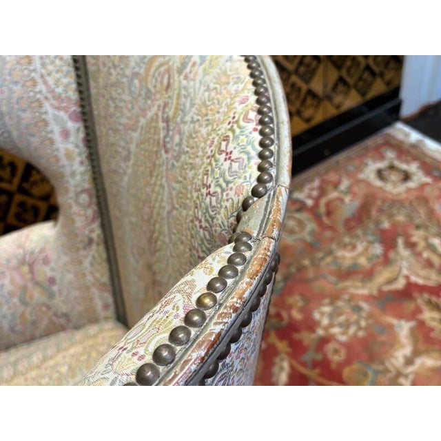 Gray Louis XVI Style Wingback Armchair For Sale - Image 8 of 10