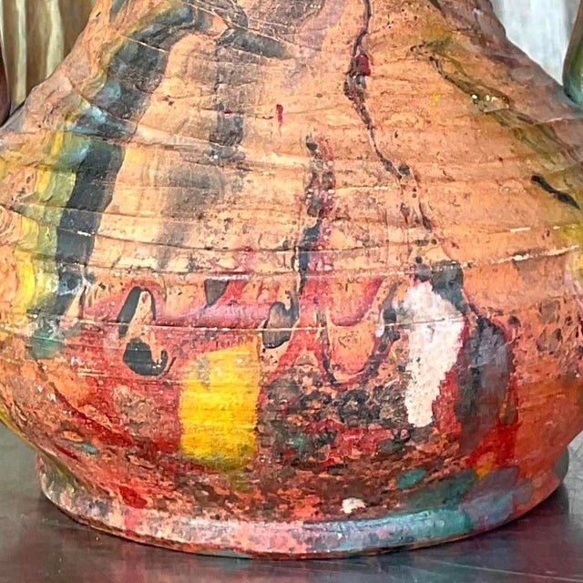 Terra Cotta Vintage Boho Hand Painted Pottery Vase For Sale - Image 8 of 13